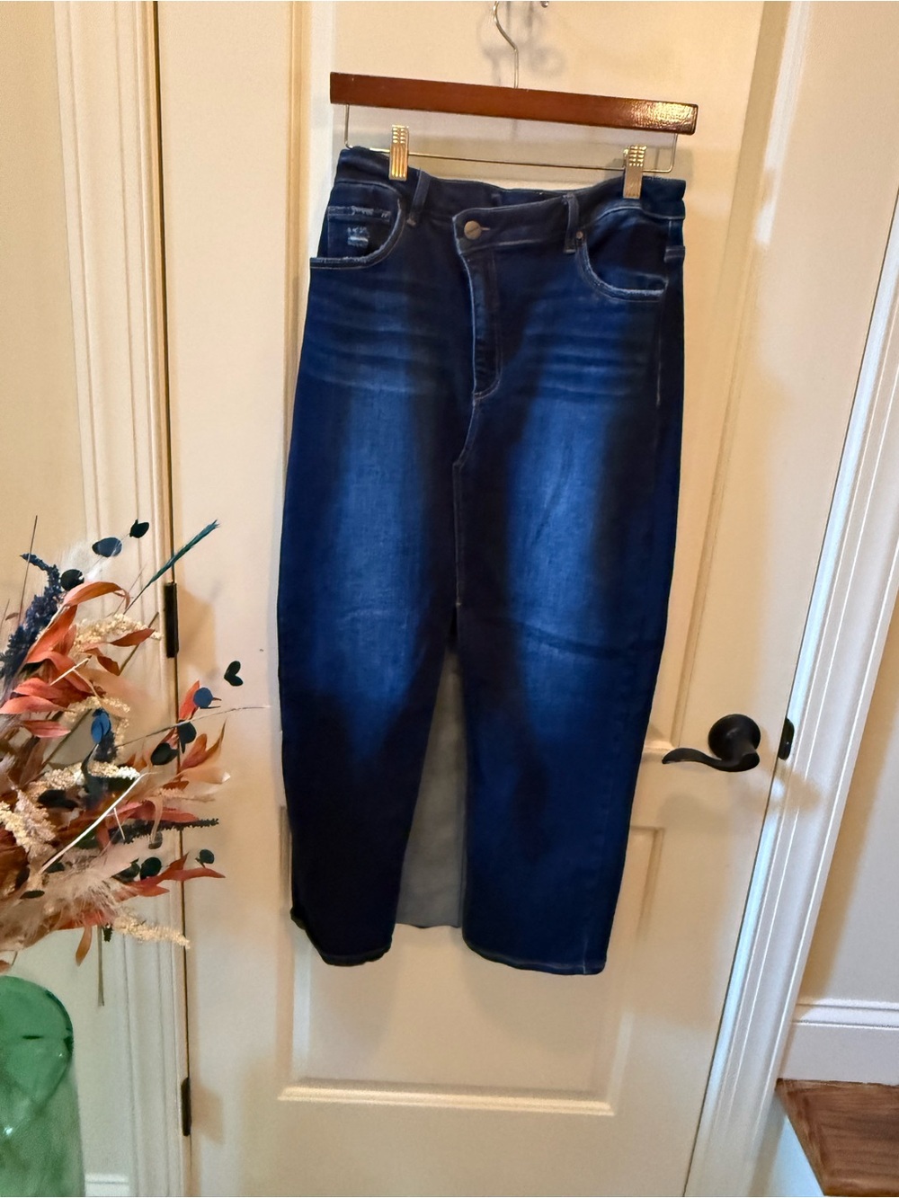 High-Rise Midi Denim Skirt in Deep Blue